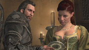 Ezio showing Sofia one of the Masyaf keys