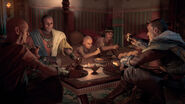 Ghupa eating with his family and Bayek