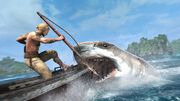 Edward Kenway preparing to spear a shark