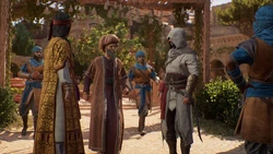 Basim and Arib confronted by the latter's patron