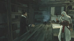 Altaïr mostra la piuma a Malik.