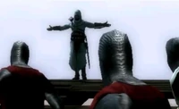 Altaïr doing a backwards Leap of Faith.