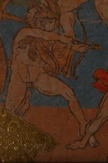A wall mural depicting Herakles fighting Titans and Giants