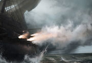 Concept art of Aquila's cannons firing.