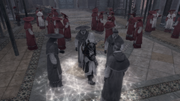 Ezio blending with a group of cardinals