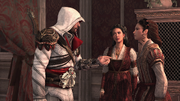 Ezio speaking with Maria and Claudia