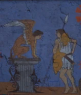 公元前5世纪的一幅描绘俄狄浦斯和斯芬克斯的壁画