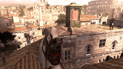 Ezio aiming at the first Cento Occhi thief