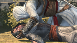 Maria dying in Altaïr's arms.