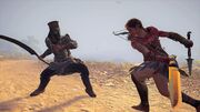 Kassandra fighting against an elite guard of the Persian branch of the Order