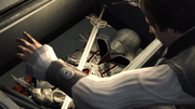 Ezio discovering the contents of his father's chest