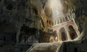 Concept art of the stone carved church