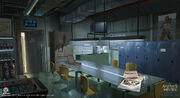 Concept art of a lounge at Abstergo Entertainment