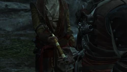 Mary Read giving a blowpipe to Edward Kenway