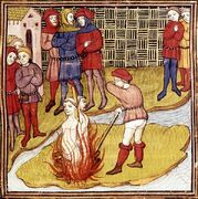 A miniature of de Charney and de Molay being executed