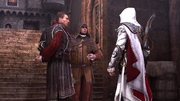 Niccolò, Volpe, and Ezio talking about the traitor