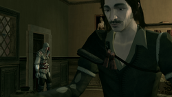 Antonio dándole la bienvenida Ezio en su hogar.