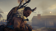 Bayek preparing to kill Septimius with his Hidden Blade