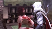 Pietro en Ezio bij het kraampje van de arts.