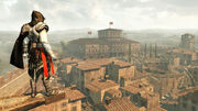 Environment art of Ezio Auditore overlooking Monteriggioni