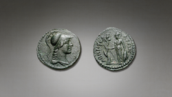 DTAG - Bronze coin of Athens depicting Athena with olive tree