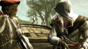 Ezio and Leonardo being pursued by Borgia guards