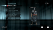 The customization menu for Ezio's Pilgrimage robes