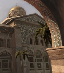 倭马亚大清真寺的庭院，可见其圆顶