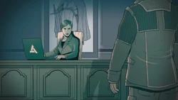 Laetitia ordering Berg to deliver the Precursor box