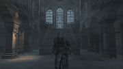 Ezio inside the Masyaf fortress.