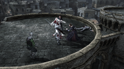 Machiavelli, Ezio and Caterina defending the citadel