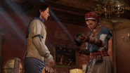 Aveline riceve le sue armi da Gérald.