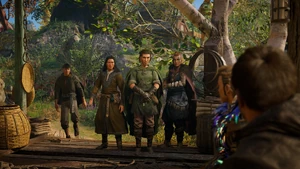 Haytham mit Eivor und seinen Lehrlingen.