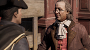 Benjamin Franklin introducing himself to Haytham and Lee