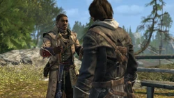 Achilles giving Shay a pair of pistols