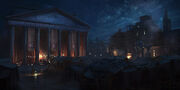Concept art of the Pantheon at night