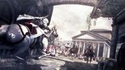 Ezio riding through the city of Rome