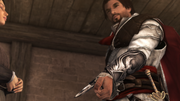 Ezio Auditore testing his Hidden Blade in Rome