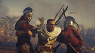 Caesar's men trying to restrain Bayek