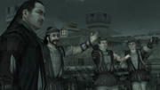 Mario and his mercenaries cheering on Ezio