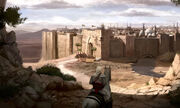 Concept art of Altaïr arriving in Damascus
