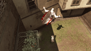 Ezio practicando un asesinato aéreo.