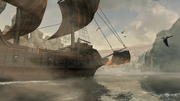 Ezio's ship arriving at Derinkuyu
