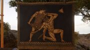 Theseus slaying the Minotaur as depicted in a tapestry