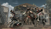 Aveline fighting multiple guards