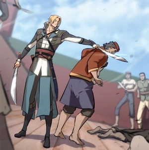 Edward bedroht den Kapitän.