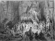 An illustration of the Cour des Miracles by Gustave Doré