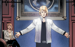 Daniel speaking to his fellow Assassins, with Hannah in the background