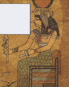 An ancient wall painting of Isis holding the Scepter and the Ankh