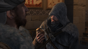 Piri giving Ezio a Sticky bomb